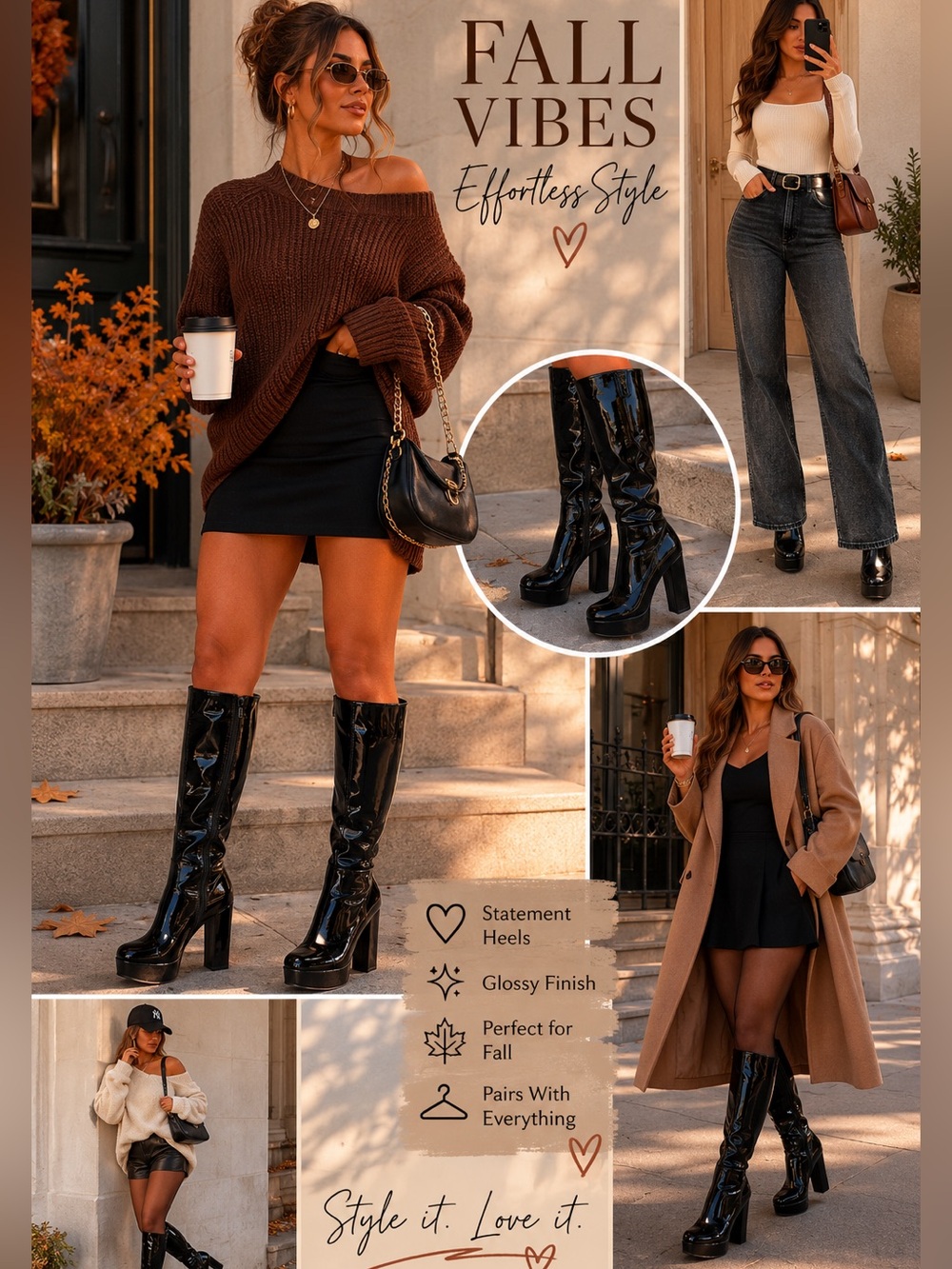 Allegra K Black Patent Over-The-Knee Platform Boots
